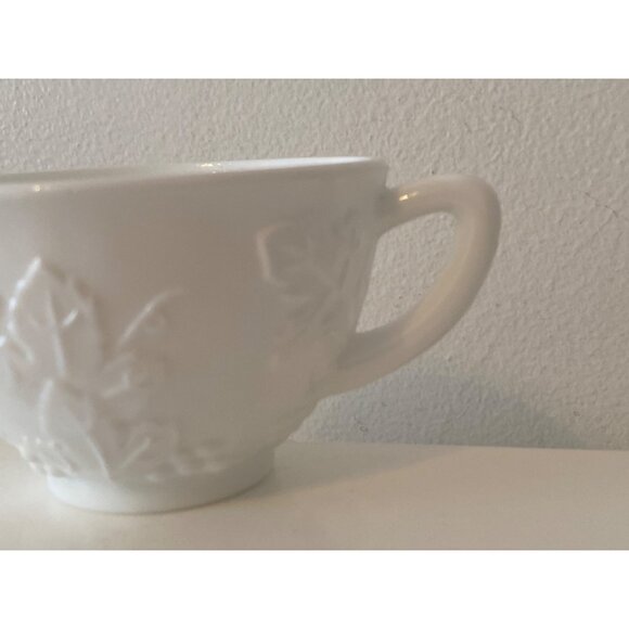 White Milk Glass Punch Tea Cup Grapes Leaves Replacement Vintage - Picture 2 of 12